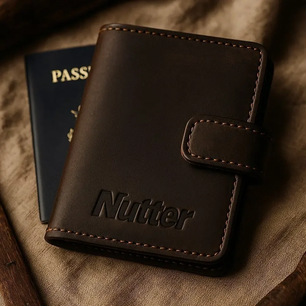 Nutter Soft Leather Passport Wallet / Travel Organizer Dark Brown